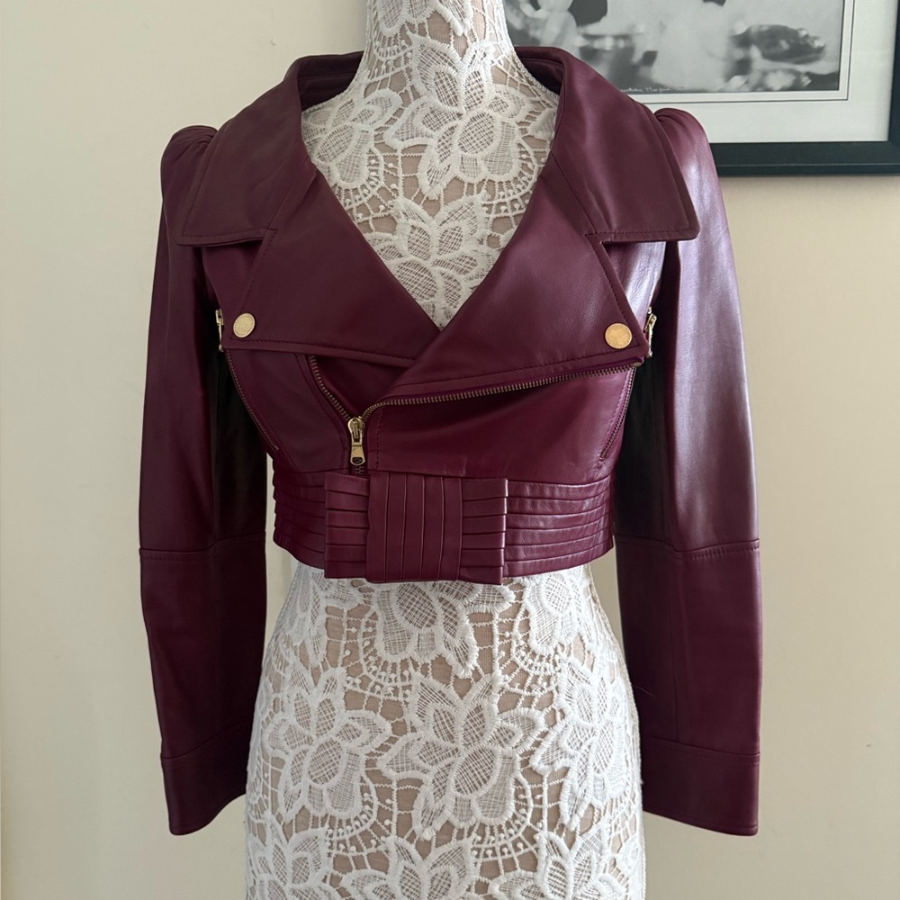 New Red Valentino  Leather Jacket Burgundy Size IT 42(S)org $2500